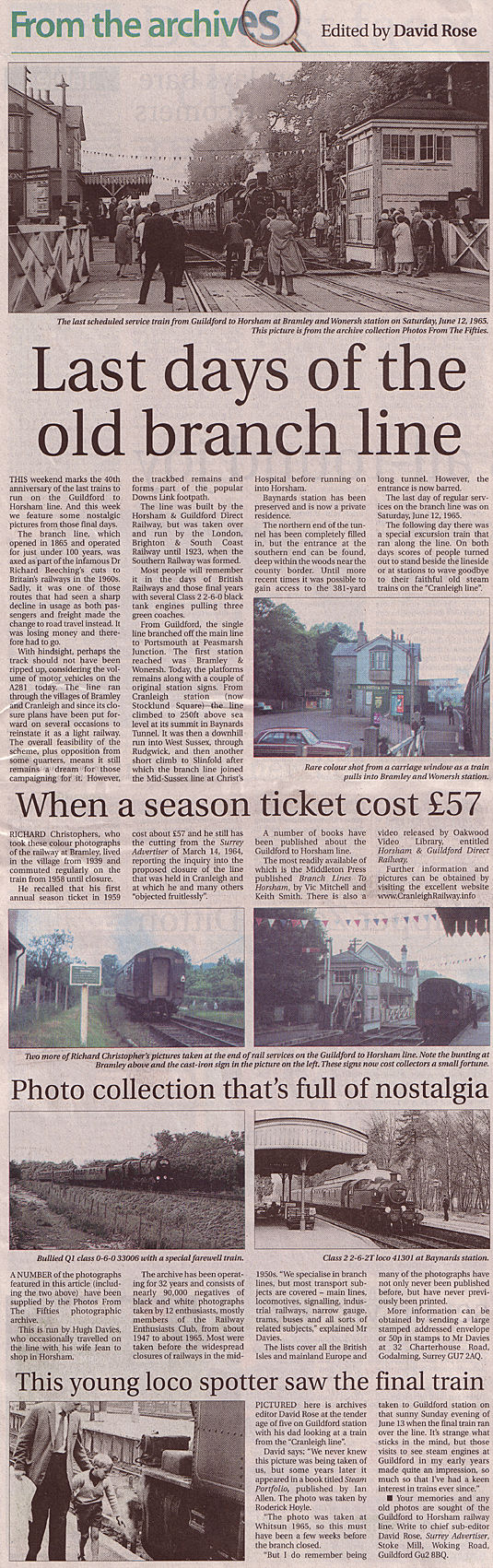 Surrey Advertiser artice: Last days of the old branch line